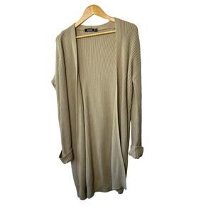 Missguided Tan Long Length Open Swing Cable Knit Sweater Womens S/M Small Medium